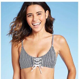 XHILARATION SWIM LACE UP FRONT BRALETTE BIKINI TOP, SIZE MEDIUM